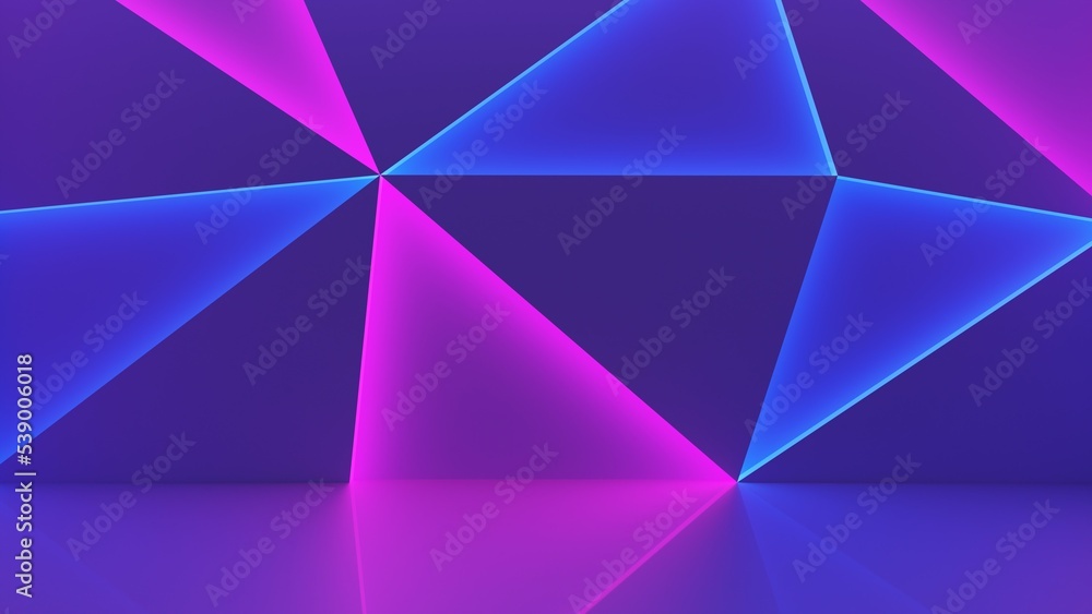 Obraz premium 3d render background with triangles and neon lights.