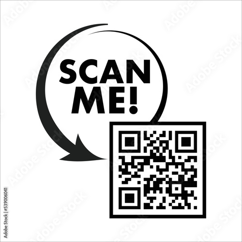 Scan me icon. QR code Scan Me message sign photo