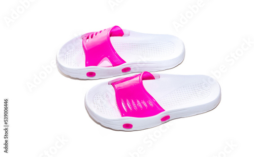 Rubber white and pink pool flip flops