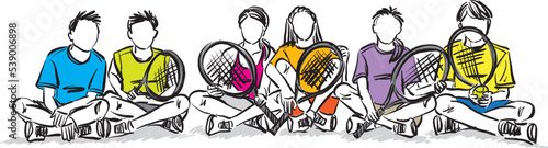 tennis young junior team children with tennis rackets sports summer camp vacations vector illustration