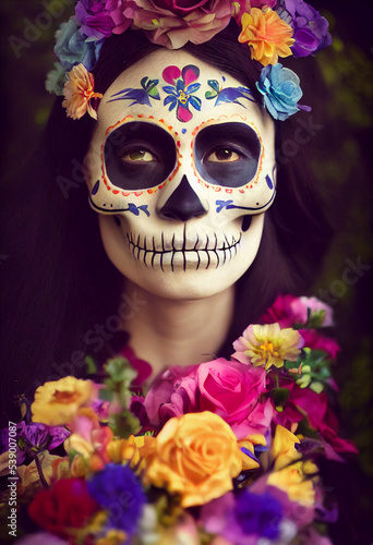 Day of the Dead skulls Colorful flowers