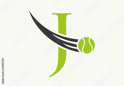 Letter J Tennis Logo Design Template. Tennis Sport Academy Sign, Club Symbol