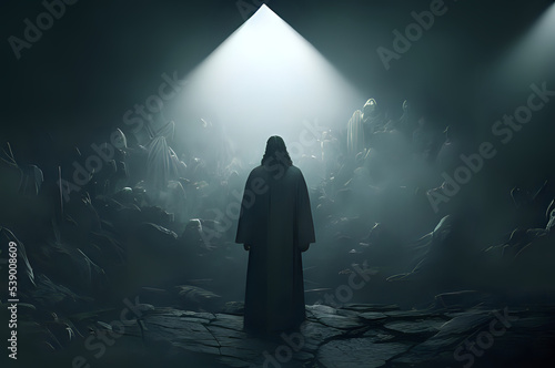 A man in a cloak in a dark cave
