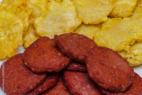 fried with salami dominican republic, dominican flavor photo