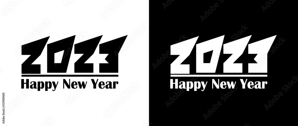 Obraz premium Happy New Year 2023 design. text for Cover of business diary for 2023 with wishes. Brochure design template, card, banner. Vector illustration. Isolated on white background.