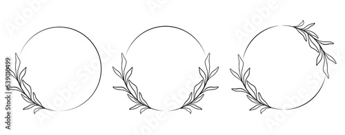 Black on white floral hand drawn logo template in elegant and minimal style in circle.