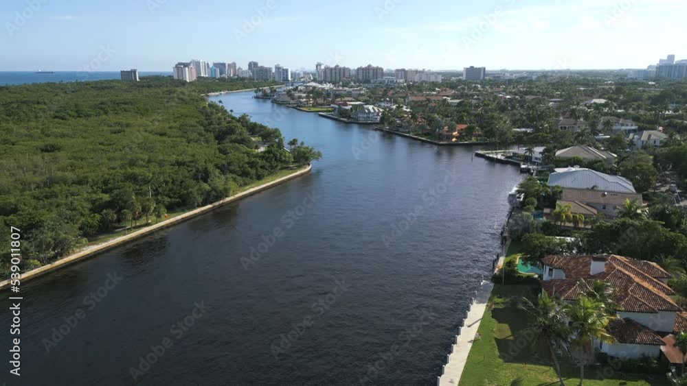 Aerial shot of boats on Fort Lauderdale Canals Aerial shot of boats on Fort Lauderdale Canals
