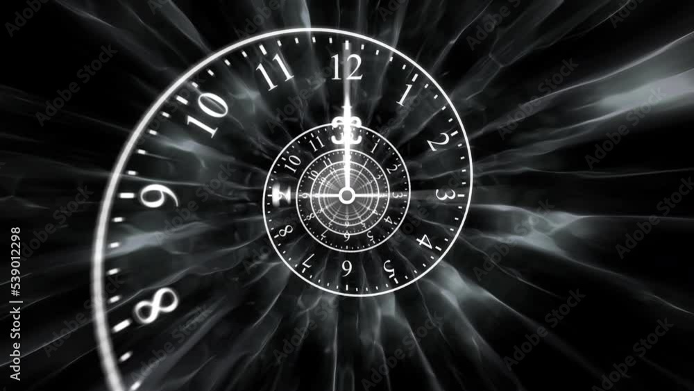 Dark gothic spiral time clock dial flow tunnel rotation