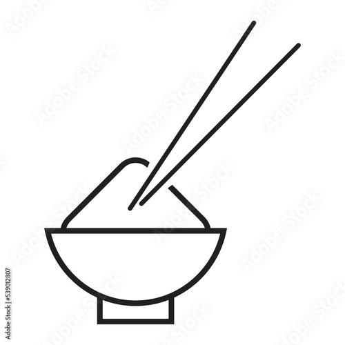 Rice bowl with chopstick icon vector design template in black color isolated sign on white background