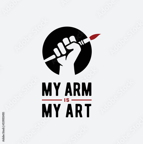 Fist Hand with Paint Brush, Arm with Brushes for Creative Painter Artist Designer Logo Design