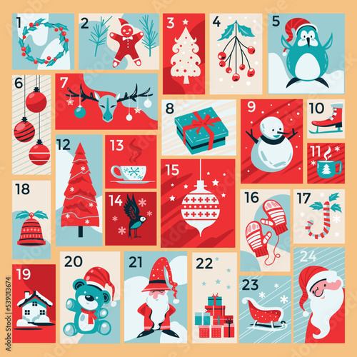Christmas advent calendar with hand drawn elements