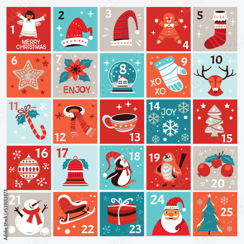 Christmas advent calendar with hand drawn elements