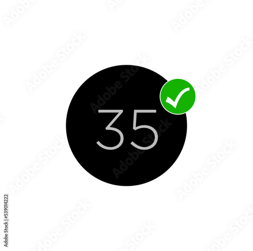 35 allow vector monogram. 35 number green tick icon.