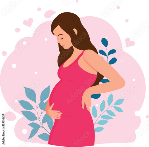 Pregnant woman in pink dress