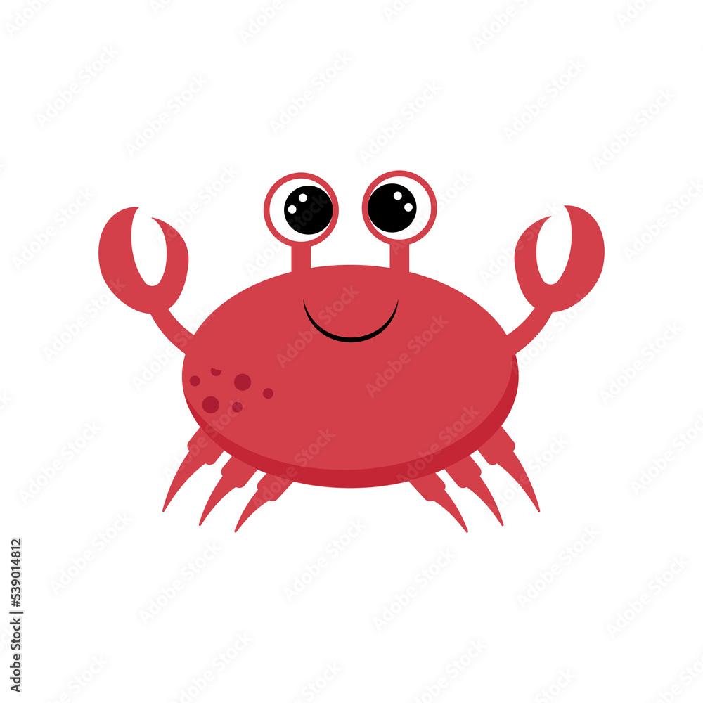 Crab toy icon. Big eyes, claws. Cute cartoon kawaii funny baby character. Sea ocean animal collection. Flat design. Kids print. White background. Isolated. Vector illustration