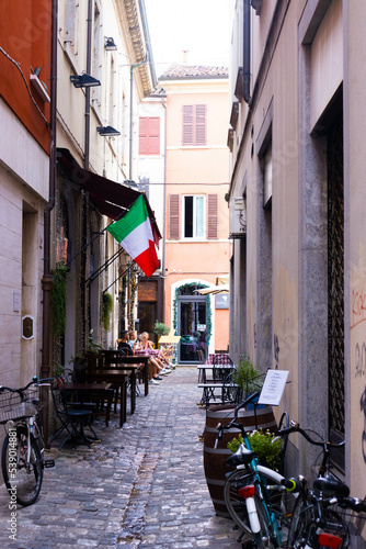 Street in the historic center of Rimini Italy