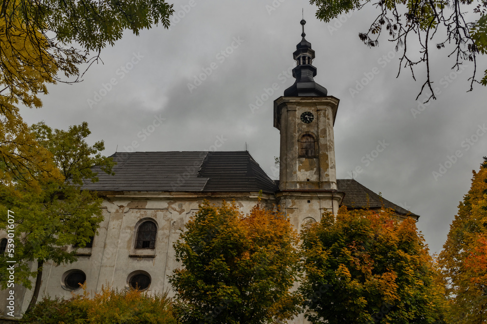 Landscape near Mnichov village in autumn dark cloudy day