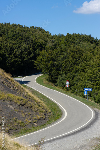 Mountain road landscape Toscano Emiliano Park in Parma province, Italy