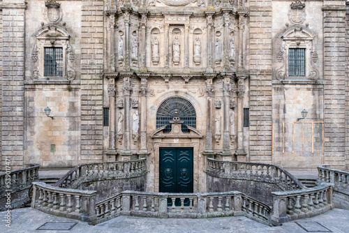 Door and Facade of the Obradoiro of the Cathedral of Santiago de Compostela, Galicia, Spain. Santiago's road. photo