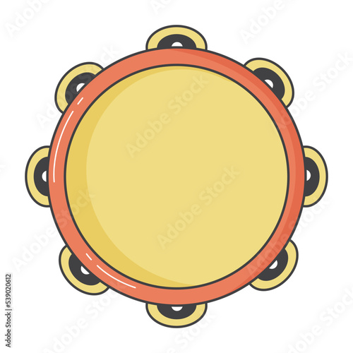 Tambourine. An orchestral musical instrument. Vector image in doodle style on a white background