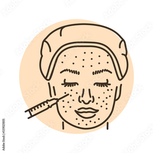 Biorevitation of the face color line illustration. Hyaluronic injection.