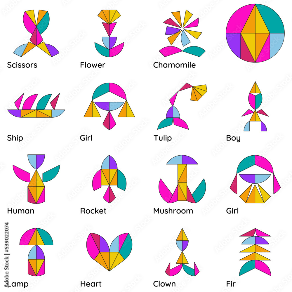 Set of Tangram Puzzle. Magic Circle. Tangram. Stock Vector | Adobe Stock