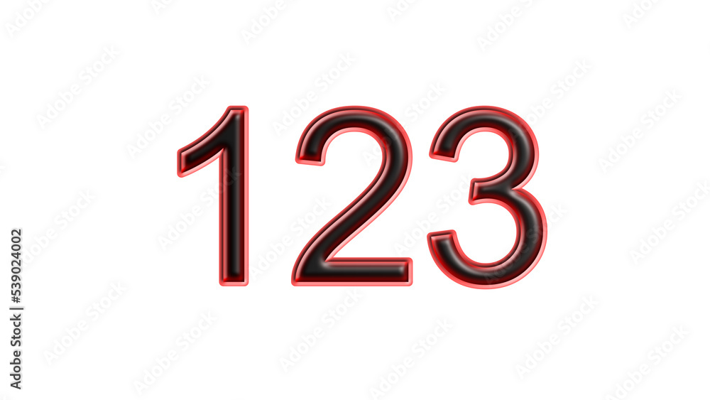 red 123 number 3d effect white background red 123 number 3d effect white background