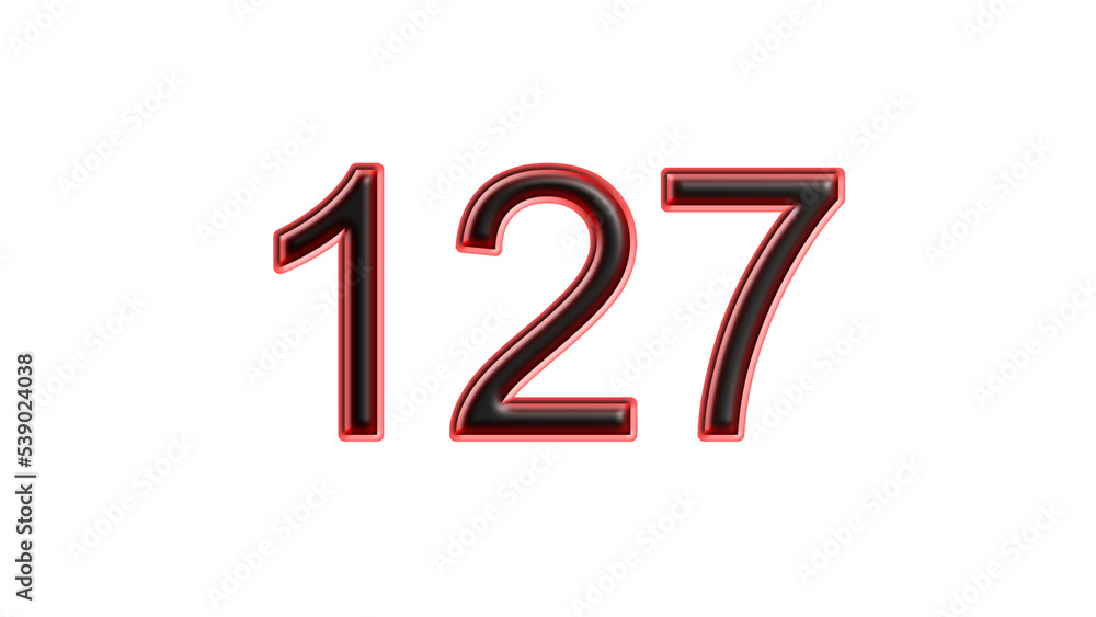 red 127 number 3d effect white background red 127 number 3d effect white background