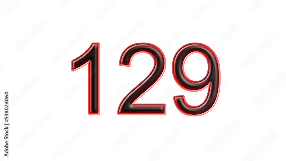 red 129 number 3d effect white background red 129 number 3d effect white background