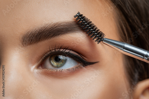 Long-lasting styling of the eyebrows and color the eyebrows. Eyebrow lamination. Professional make-up and face care. photo