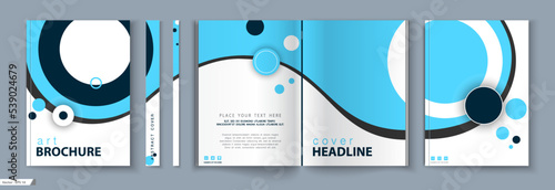 Business brochure template. Cover design. Blue and black design, catalog, layout. Techno, circles. book, booklet, album, poster. Annual report, title. Advertisement text, font, A4 format, page, frame