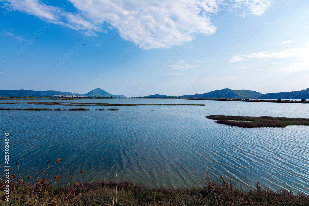 View of gialova lagoon. The gialova lagoon is one of the most important wetlands in Europe.