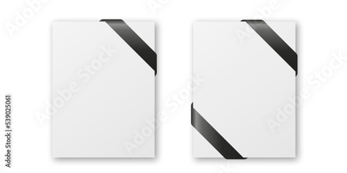 Vector Blank Funeral Card, Banner Template, Background with Black Silk Ribbon Corner. Design Template for Card Invitation with Black Silk Ribbon