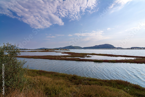 View of gialova lagoon. The gialova lagoon is one of the most important wetlands in Europe.