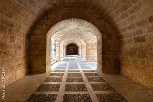 Pasadizo con arcos en el sótano de las murallas de Dalt Murada junto al Palacio Real de la Almudaina en Palma de Mallorca. Islas Baleares, España. photo