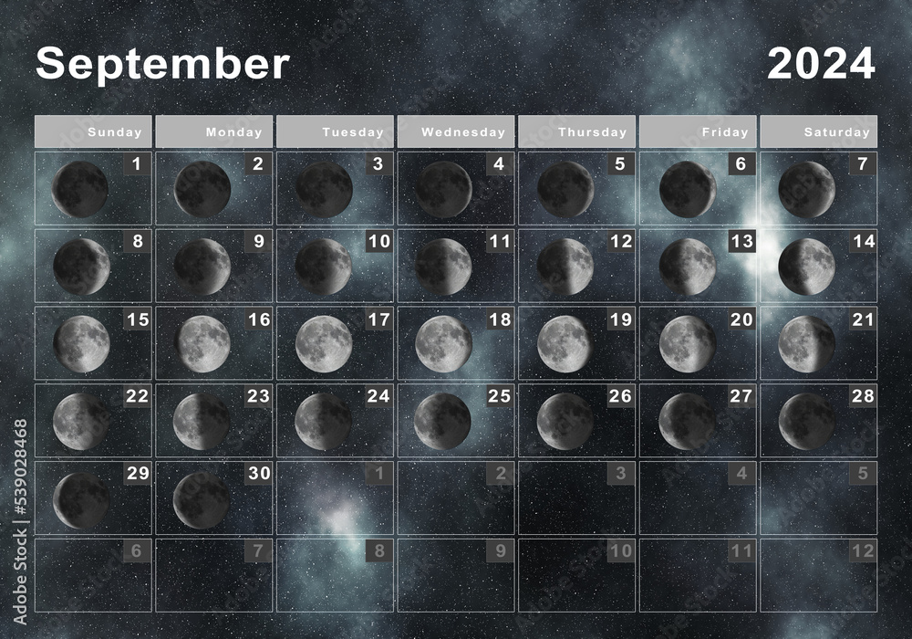 September 2024 Lunar calendar, Moon cycles Stock Illustration Adobe Stock