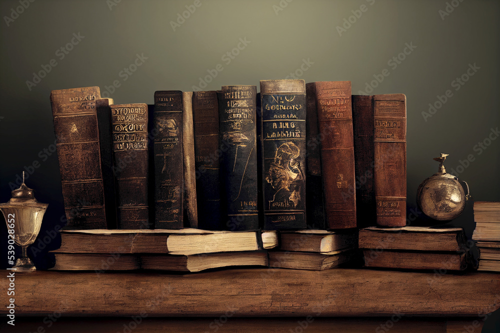Illustrazione Stock Old book shelf antique books. Vintage nostalgic still  life | Adobe Stock