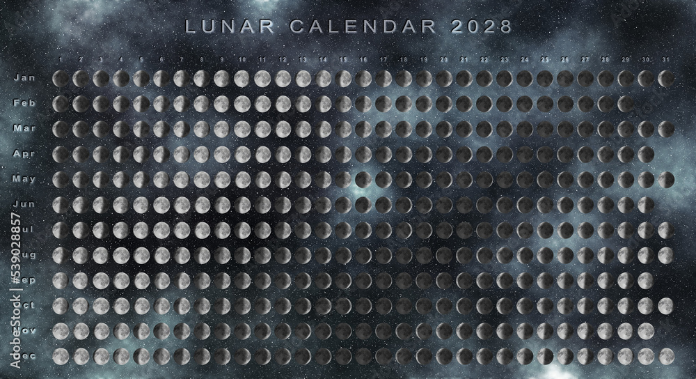 Lunar Calendar 2028 Southern Hemisphere Stock Illustration | Adobe Stock