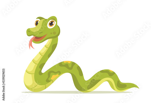 Cute snake icon. Reptile and green animal. Toy or mascot for children. Poster or banner for website. Graphic element for printing on fabric. Fauna and wildlife. Cartoon flat vector illustration