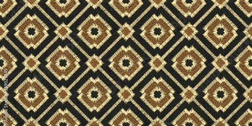 Embroidered seamless pattern. Geometric print for textiles, carpets, pillows. Patchwork ornament. Vector illustration.