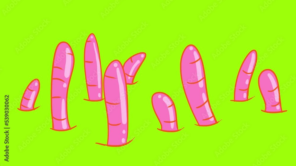 Cartoon worms make their way through the green screen. Animation of eating flesh by parasites in 4k with an alpha channel. Stock zombie effect to add character to skin or rotten food. Cartoon worms make their way through the green screen. Animation of eating flesh by parasites in 4k with an alpha channel. Stock zombie effect to add character to skin or rotten food.