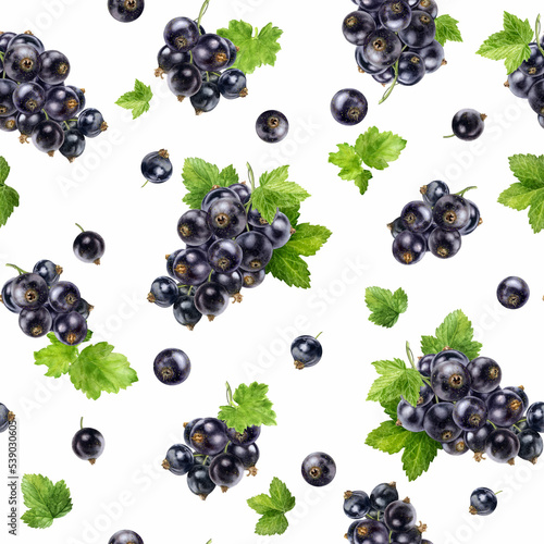 Isolated Black currant hand drawn watercolor illustration, seamless pattern
