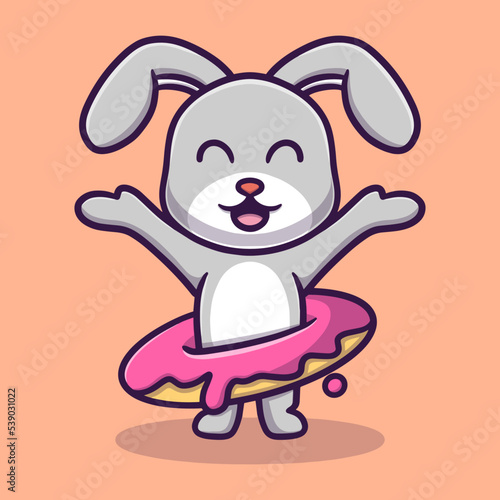 Cute bunny with donut cartoon vector icon illustration