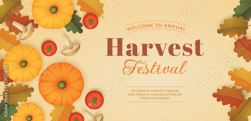 realistic harvest festival horizontal banner template vector design illustration