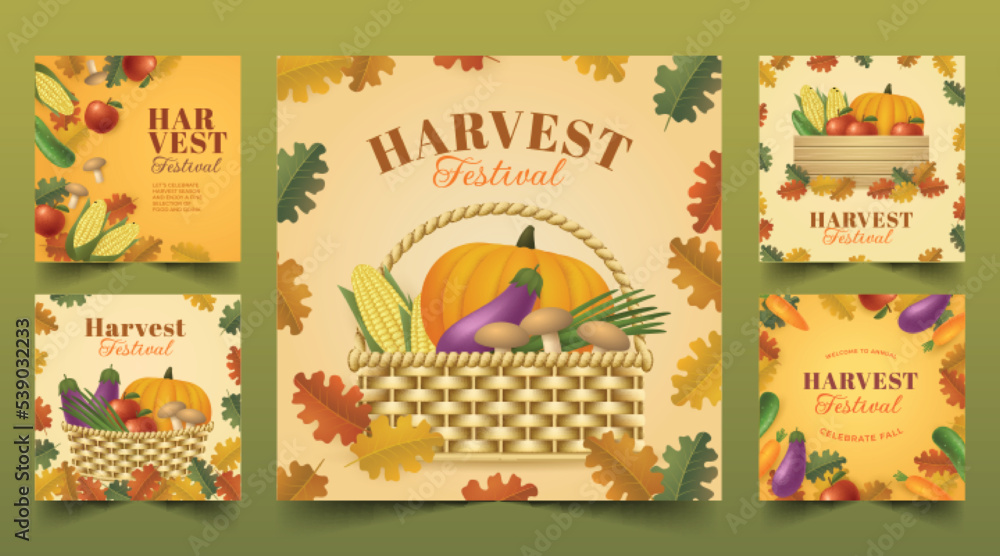 realistic harvest festival banners collection vector design illustration