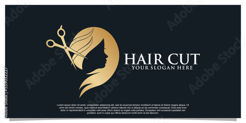 hair cut logo design vector with creative concept for women beauty salon