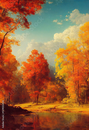 Beautiful autumn landscape with trees and sky