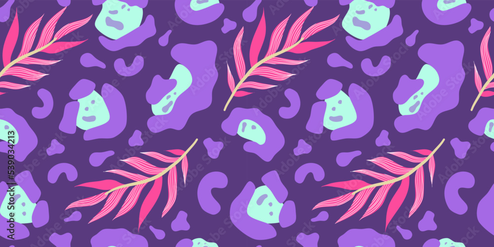 Fototapeta premium Y2k leopard seamless background. Psychedelic pink leopard print. Seamless abstract animal, skin pattern. Trendy illustration. Vector graphic illustration.