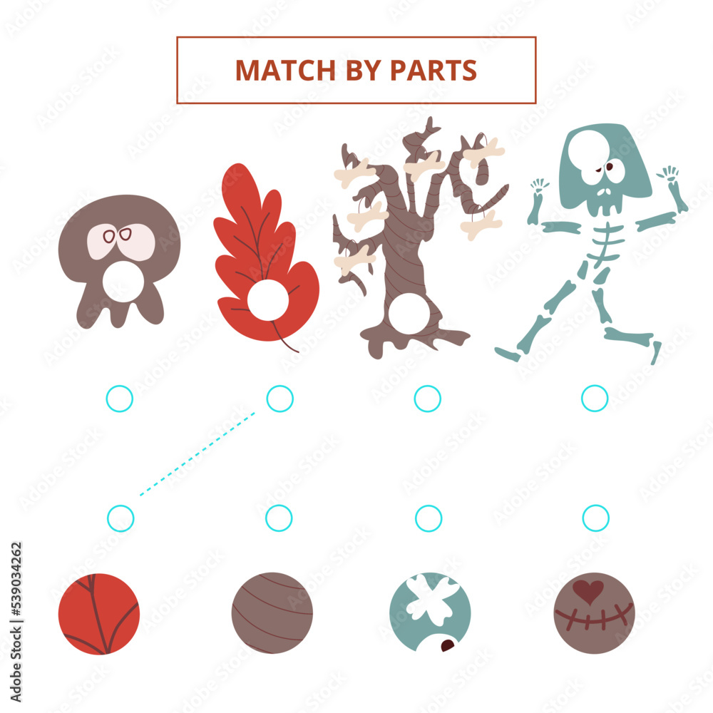 Match by parts. Educational worksheet for kids.