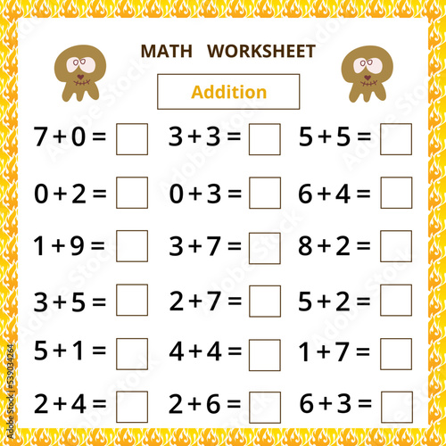 Math worksheet.Addition